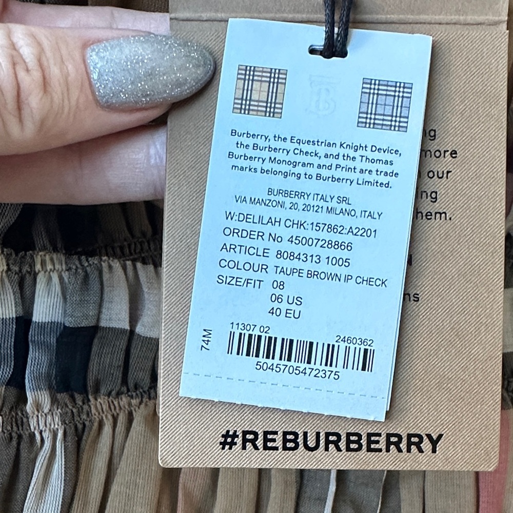 🆕 Burberry Delilah Women’s Toupe Brown Check Dress 6 US - Picture 3 of 9